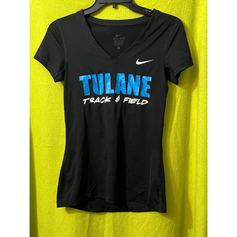 Tulane University Track & Field Nike Dri Fit V Neck Tee Shirt Black S Athletic